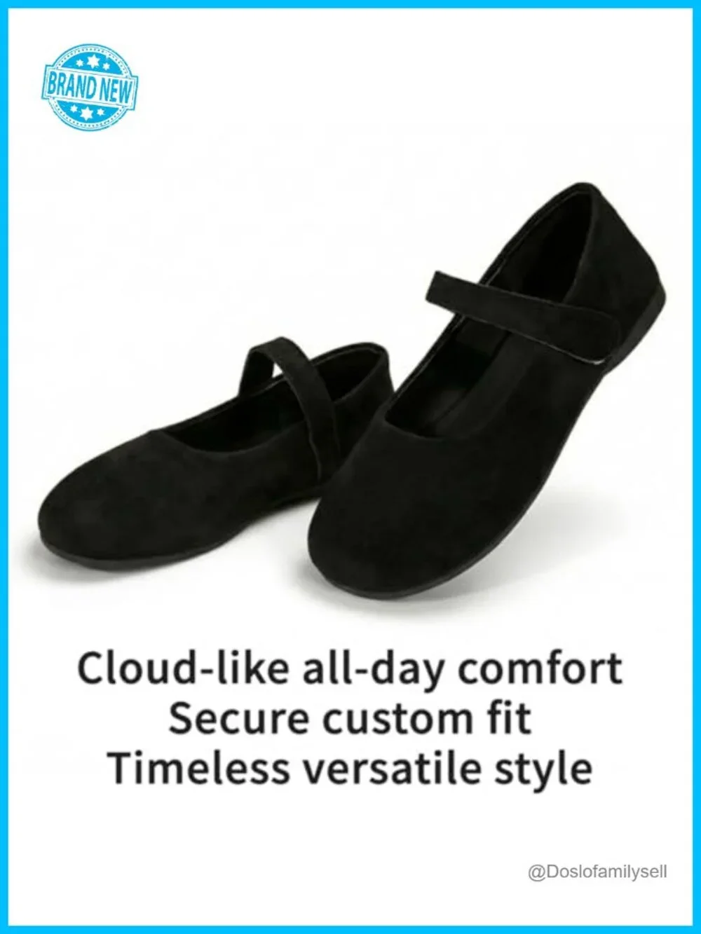 Mary Jane Flats Suede Texture Hook & Loop Round Toe Comfortable Walking Shoes